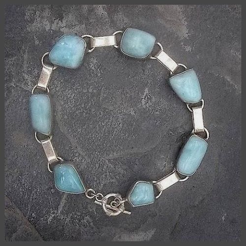 Delightful 7 Stone Sterling Silver Larimar Bracelet 